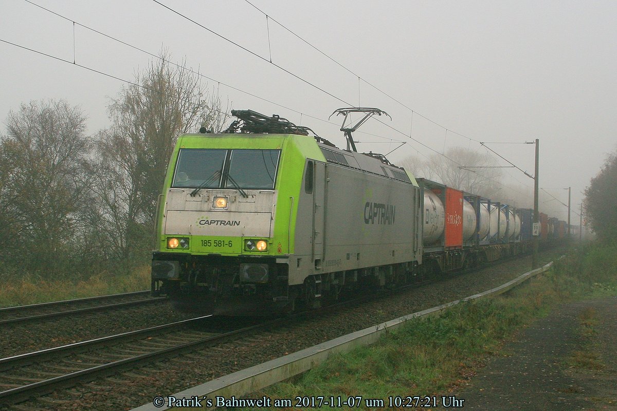 Captrain 185 581 mit Containerzug am 07.11.2017 in Hamburg-Moorburg
© Patrik´s Bahnwelt