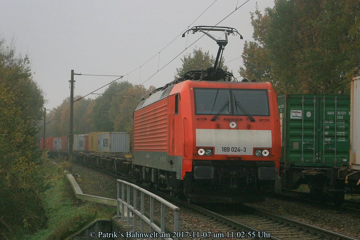DB 189 024 mit leeren Containerzug am 07.11.2017 in Hamburg-Moorburg
© Patrik´s Bahnwelt