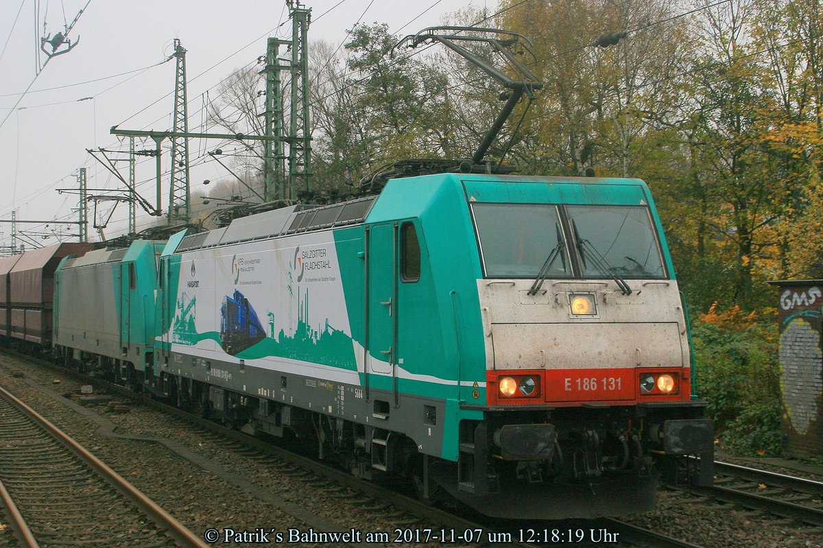 VPS 186 131 + VPS 186 126 mit Kohlewagenzug am 07.11.2017 in Hamburg-Harburg © Patrik´s Bahnwelt